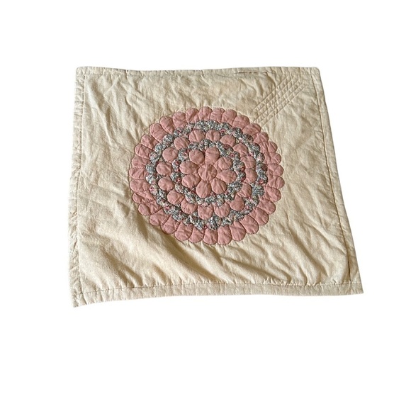 Baby Pink Floral Needle Point Vintage Crib Blanket Play Mat Thick Fabric - Picture 2 of 7